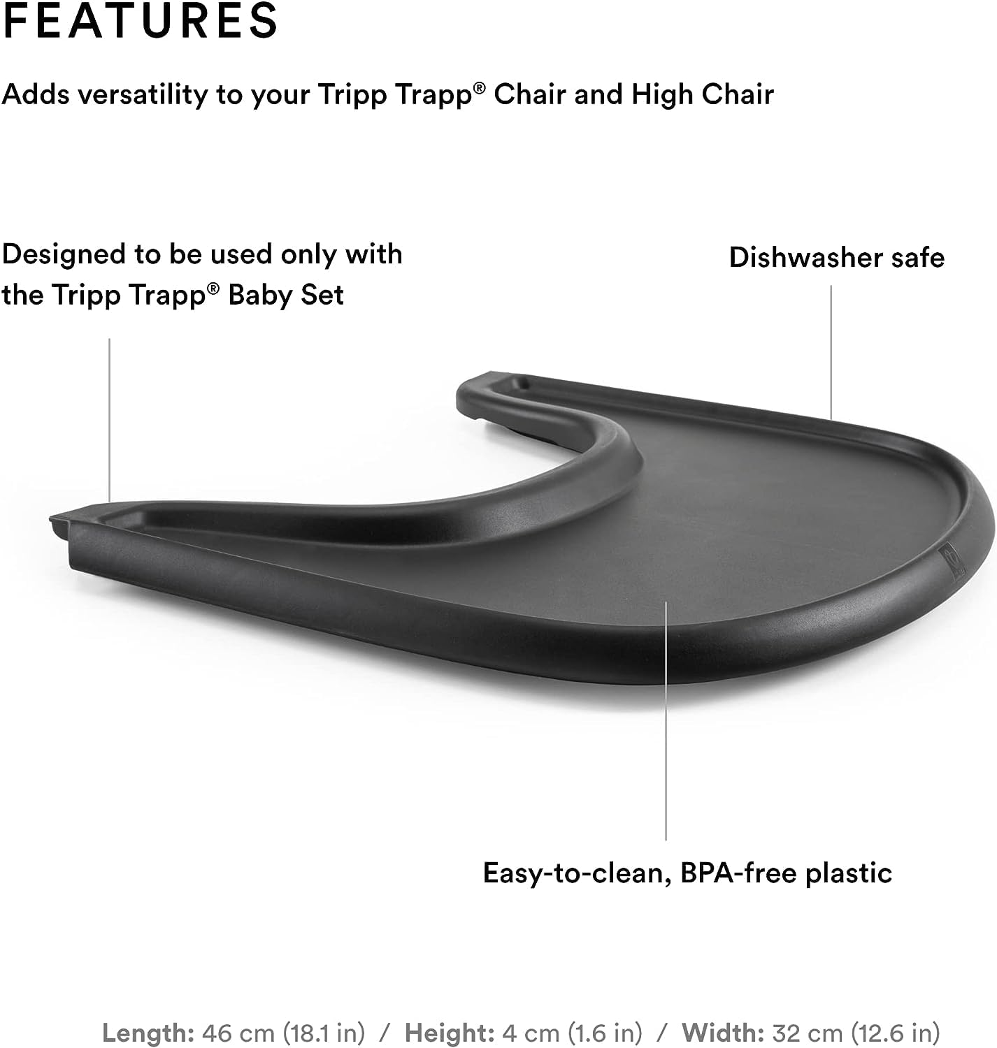Stokke Tripp Trapp Tray - Designed Exclusively for Tripp Trapp baby Chair + Tripp Trapp Baby Set - Convenient to Use & Clean - Made with BPA-Free Plastic - Suitable for Toddlers 6-36 Months - Black
