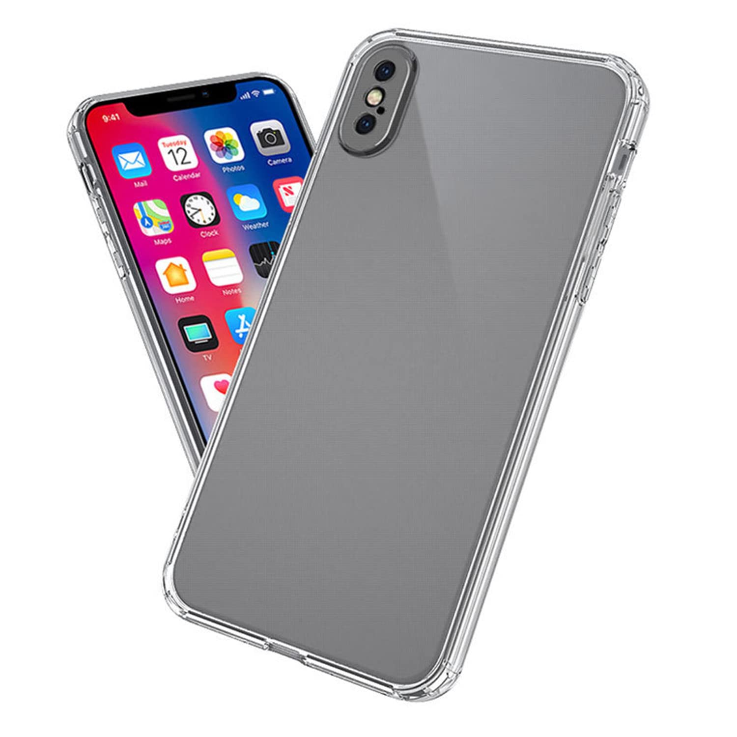 AJEZDONG Compatible with iPhone X/XS Case Bumper Hybrid Protective Anti Yellowing Shockproof Non Slip Slim Fit (Crystal Clear)