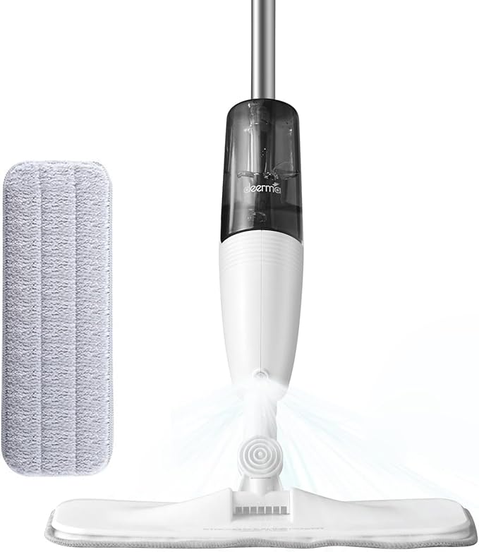 Deerma TB500 Water Spray Mop Carbon Fiber Dust Collector 360° Rotating 350ml Tank Waxing Mop | Quick-Drying | 95cm Wide Spray Area | Lightweight | Add Disinfectant Water | 2ml Fine Mist - White