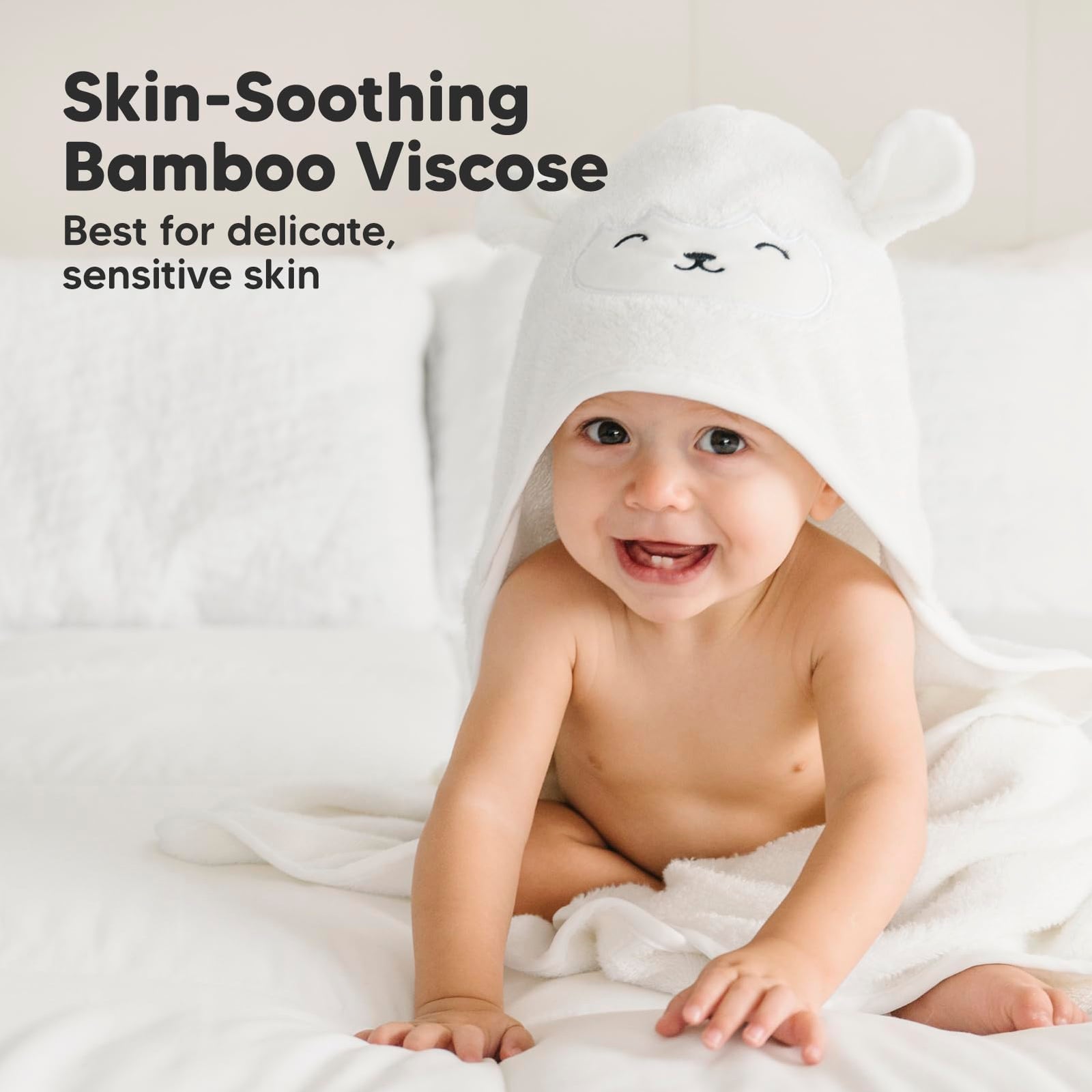 KeaBabies Baby Hooded Towel - Viscose Derived from Bamboo Baby Towel, Toddler Bath Towel, Infant Towels, Large Hooded Towel, Organic Baby Towels with Hood for Girls, Babies, Newborn Boys(Lamb)