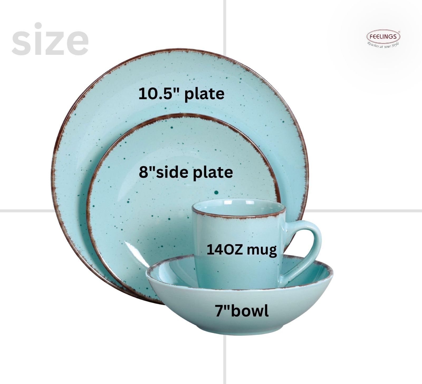 طقم عشاء من السيراميك FEELINGS STONEWARE مكون من 16 قطعة | أدوات مائدة متينة للاستخدام اليومي | يشمل أطباق، وأوعية، وأكواب | تصميم أنيق وعصري | آمن للغسالة والميكروويف (أزرق سماوي)