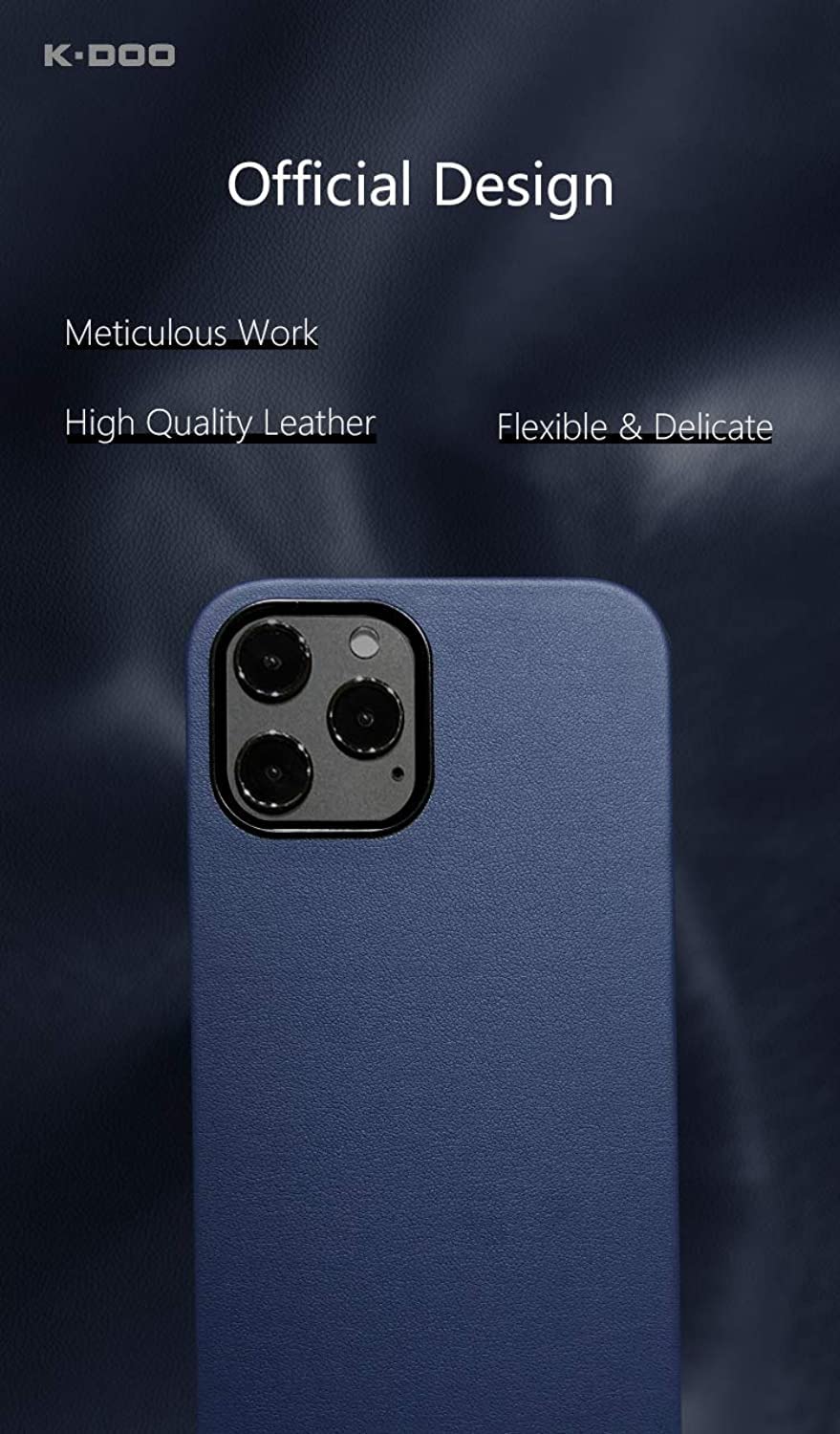 K-Doo Noble Collection for iPhone 12 Pro Max Leather Case Blue