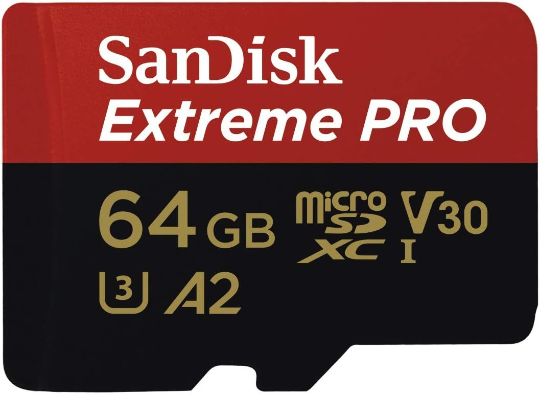 Sandisk Extreme Pro 64 GB Microsdxc Memory Card + Sd Adapter With A2 App Performance Up To 170 Mb/S, Class 10, U3, V30 (Sdsqxcy-064G-Gn6Ma)