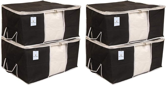 Kuber Industries 4-Piece Extra Large Non-Woven Underbed Storage Organizer Set - Black