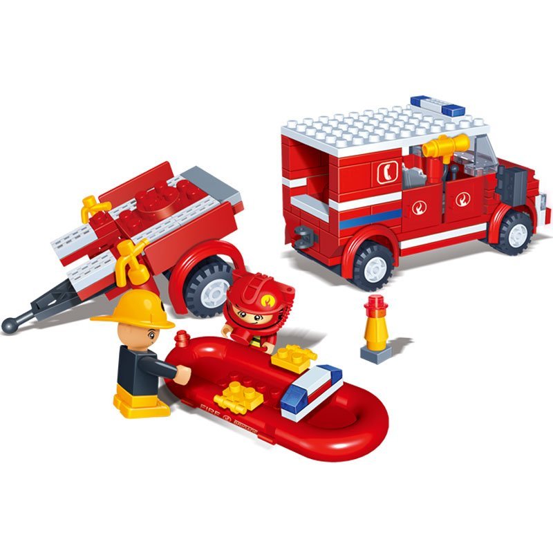 Banbao building blocks fire car and ship set, multi color