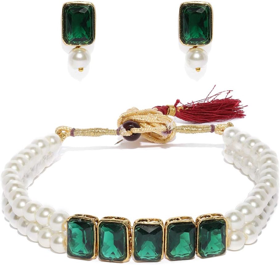 ZAVERI PEARLS Jewellery Set For Women (Green) (Zpfk9092)