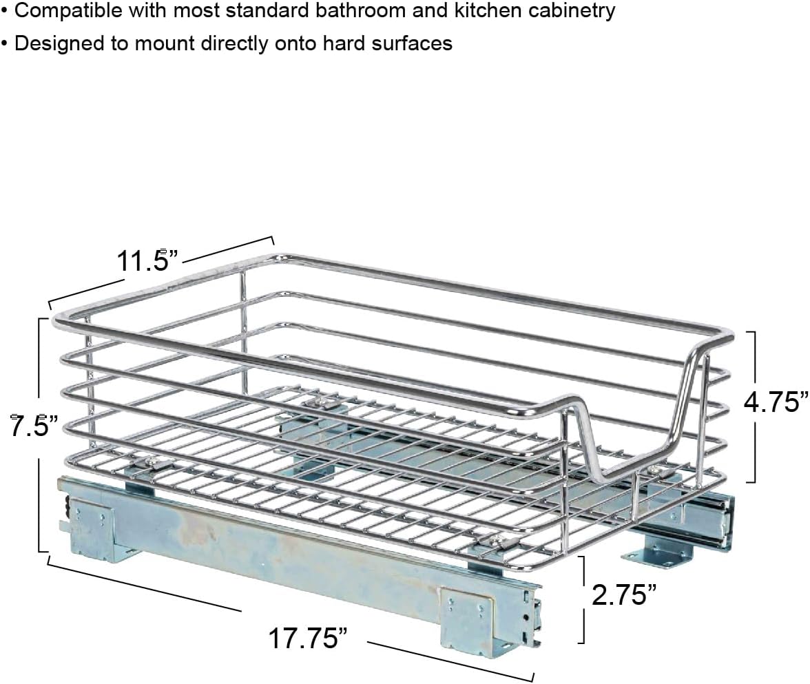 Household Essentials C1217-1 Glidez منظم منزلي - رف خزانة قابل للسحب - كروم - عرض 11.5 بوصة