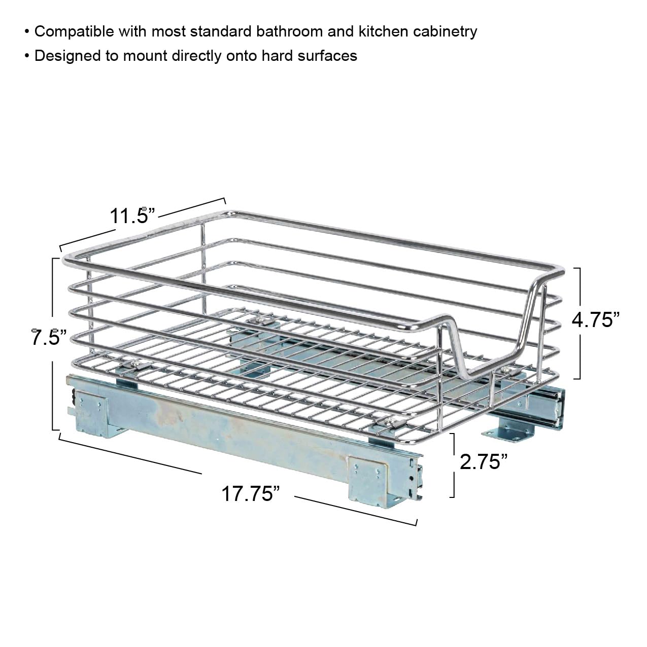 Household Essentials C1217-1 Glidez منظم منزلي - رف خزانة قابل للسحب - كروم - عرض 11.5 بوصة