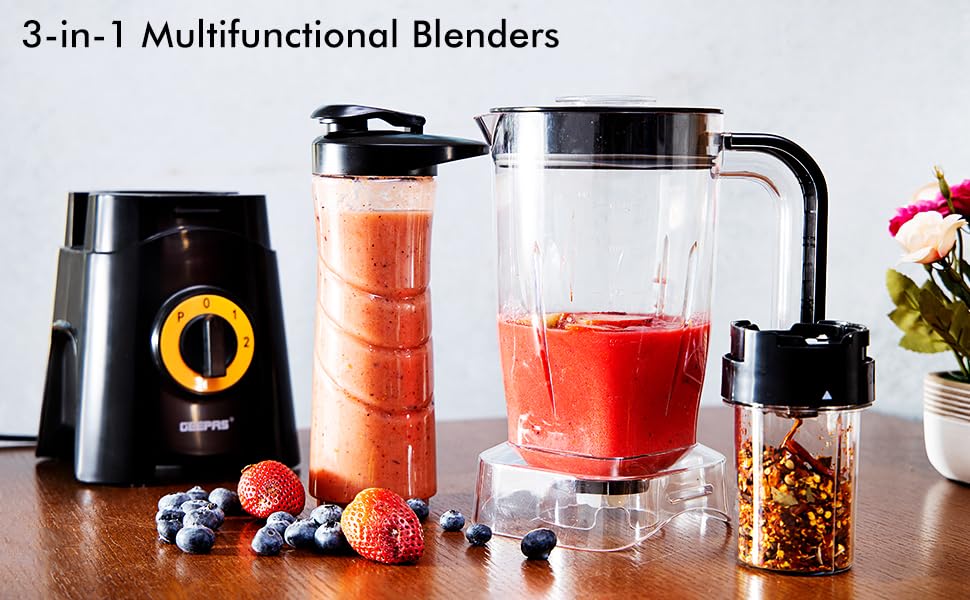 GEEPAS 3-in-1 Super Blender GSB44033 | 2 Speed and Pulse Function | | 1.5L & 500ml BPA Jar