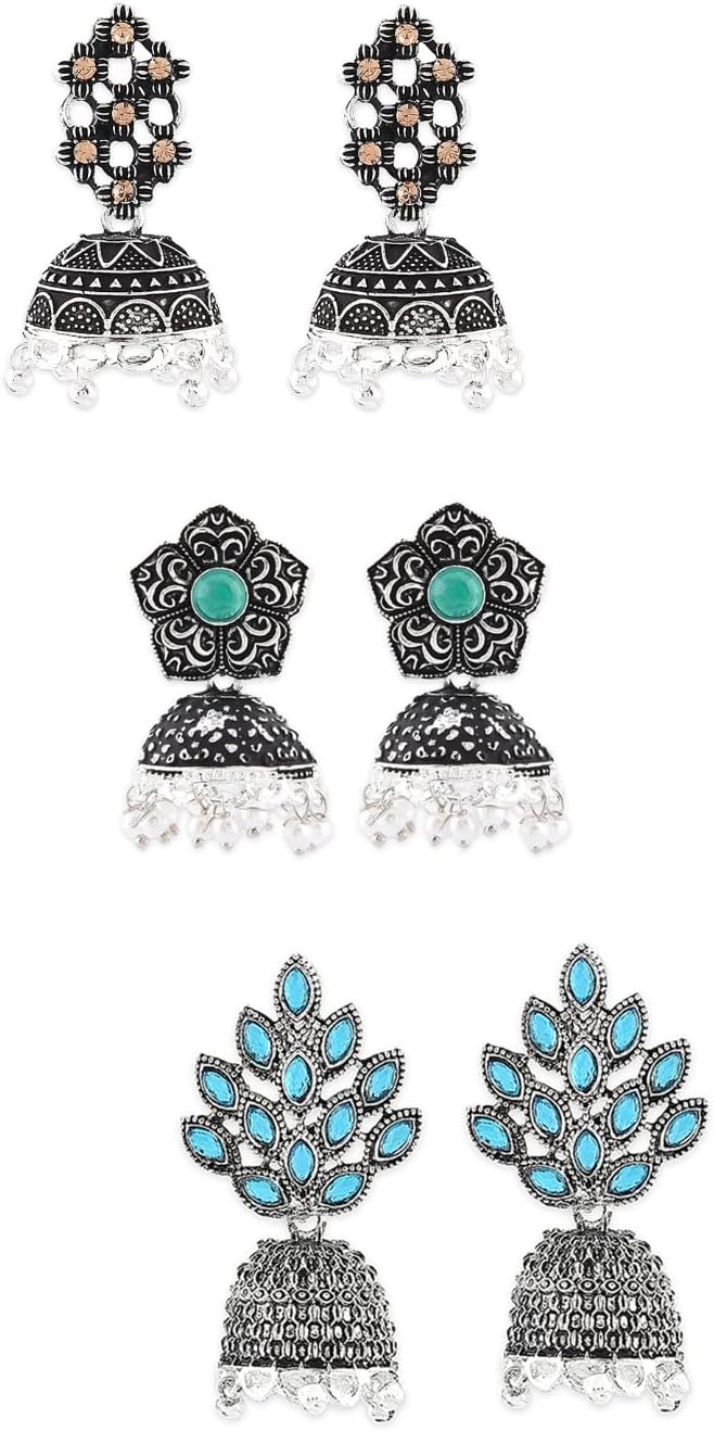 ZAVERI PEARLS Combo Jhumkis For Women (Silver) (Zpfk6280)
