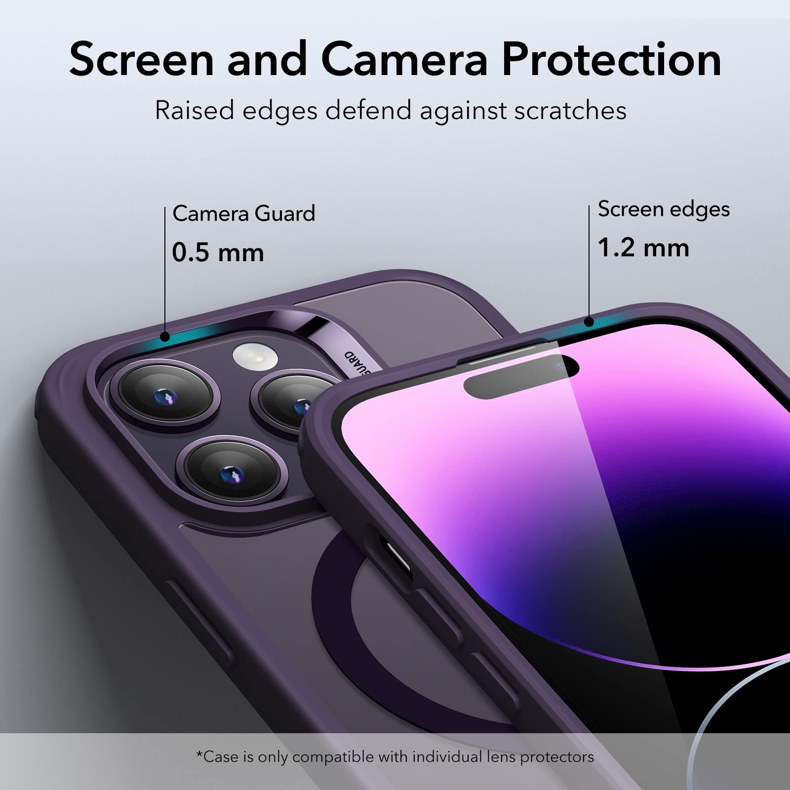 ESR for iPhone 14 Pro Case, MagSafe Phone Case Supports Magnetic Wireless Charging, Shockproof Military-Grade Protection, Scratch-Resistant Back, Classic Hybrid Cover for iPhone 14 Pro, Clear Purple