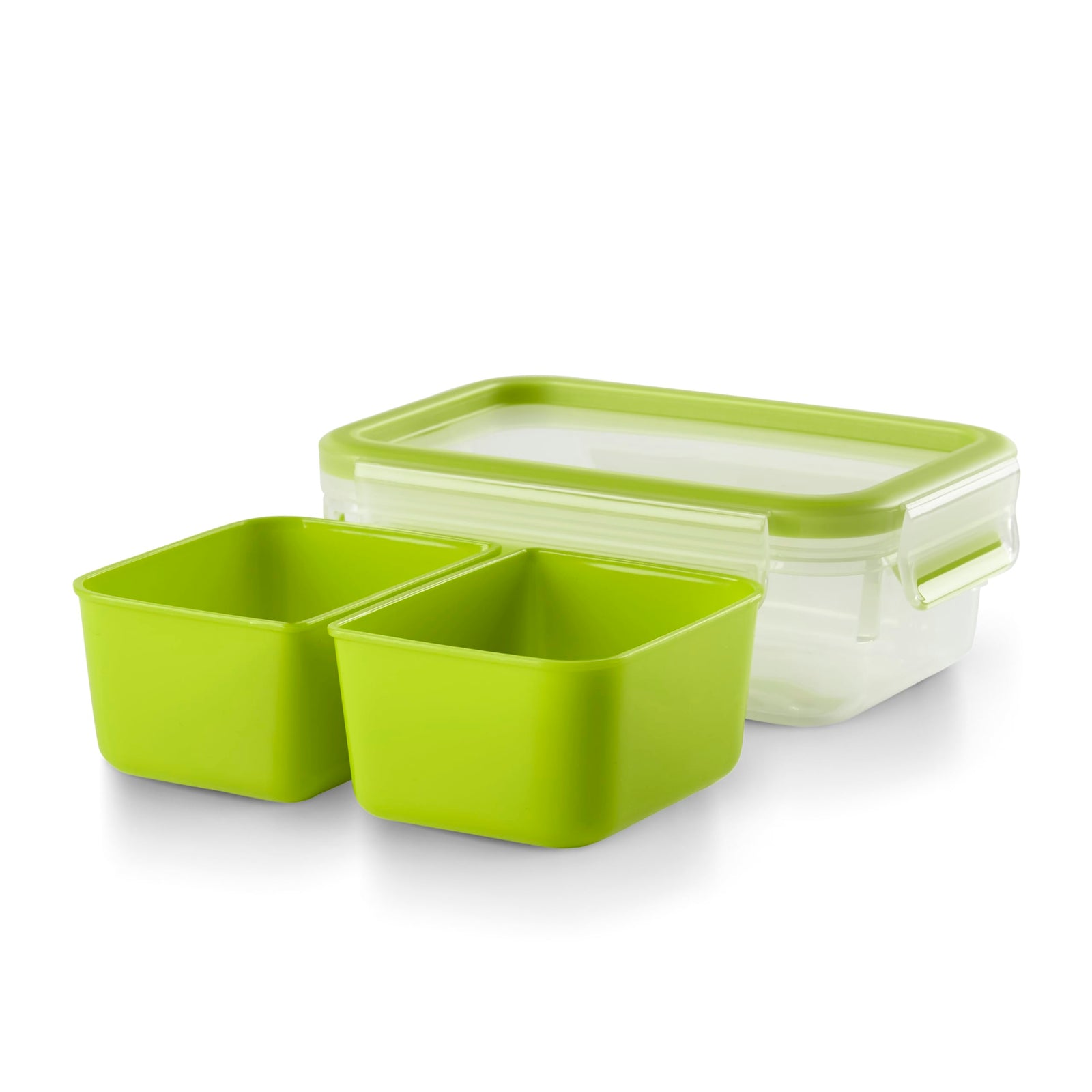 TEFAL MasterSeal To Go Snack Box 0.55 Litre Food Container with 2 Inserts, Green, Plastic, K3100612