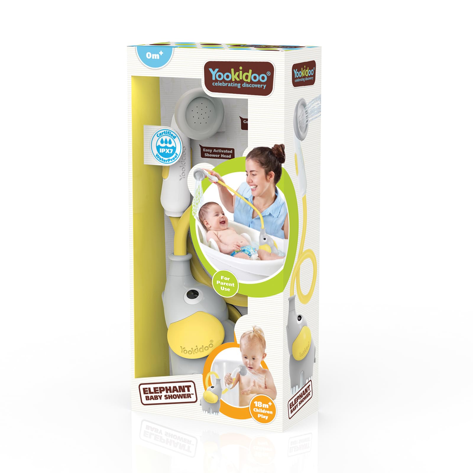 Yookidoo Baby Bath Shower Head - Elephant Water Pump with Trunk Spout Rinser - Control Water Flow from 2 Elephant Trunk Knobs for Maximum Fun in Tub or Sink for Newborn Babies - Yellow