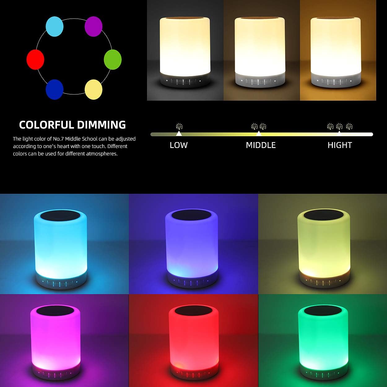 Night light bluetooth speaker, portable wireless bluetooth speakers, touch control bedside table light, outdoor speakers bluetooth, best gifts for girl, boy, baby