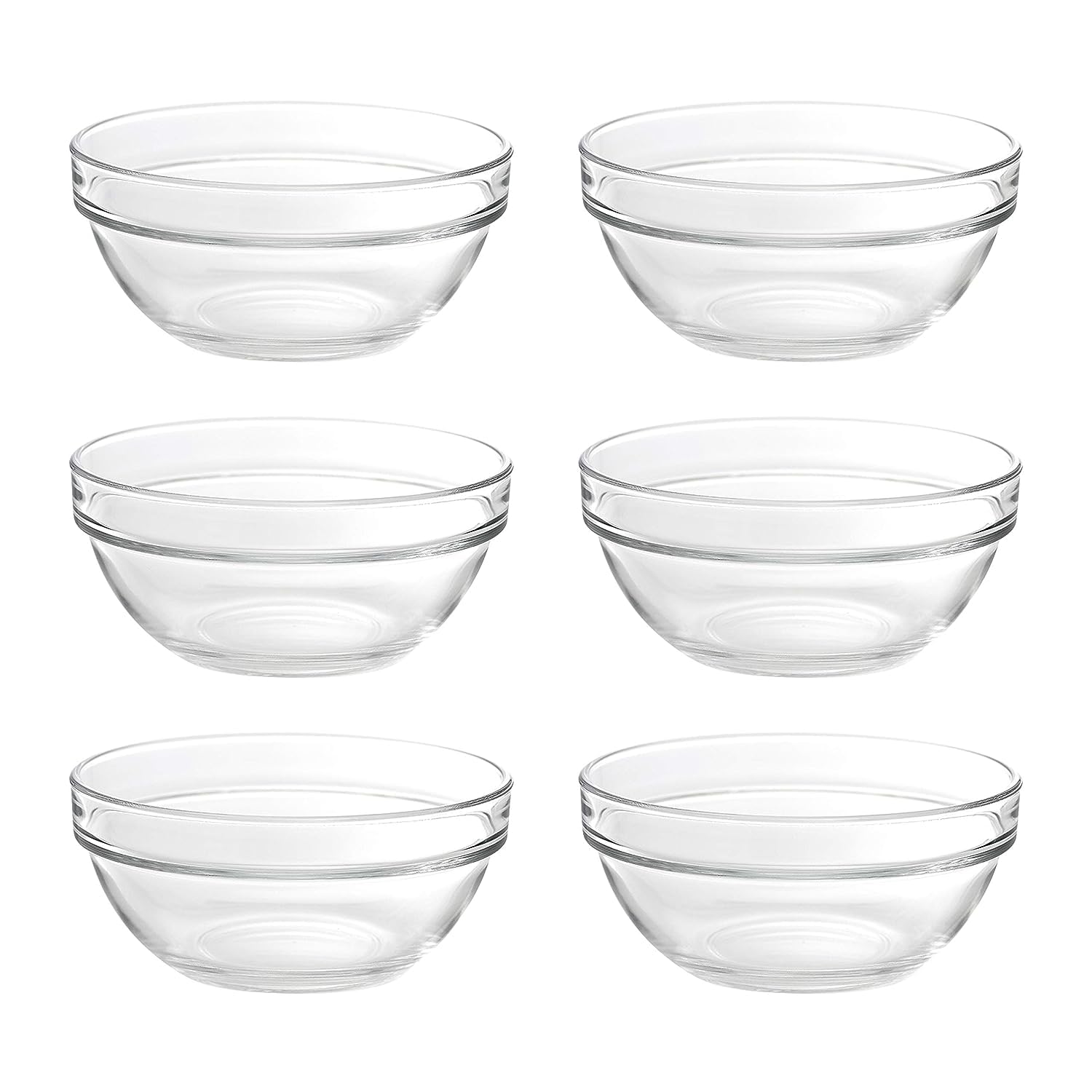 Ocean Stack Bowl, Set Of 6, Clear, 6 Inch, P00625, Serving Bowl, Condiment Dish, Dipping Bowl, Appetizer Bowl, Side Bowl