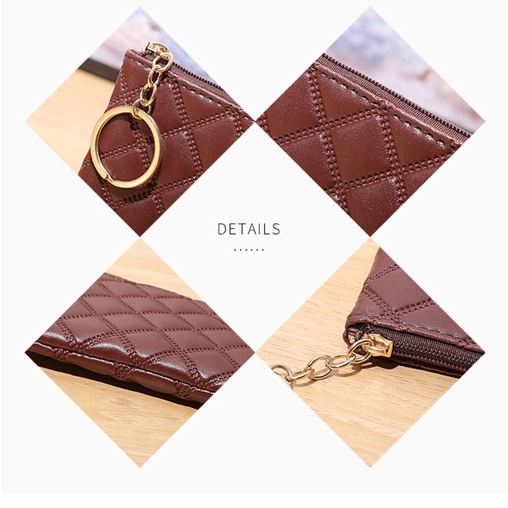 Premium Genuine Full Grain Leather Mini Coin Purse Keychain Pouch for Men  Women - Small Quilted Blocking Top Zipper Wallet with Key Chain