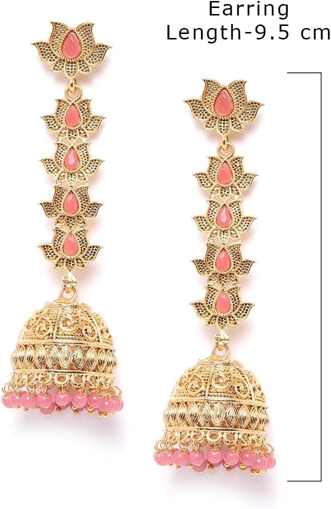 ZAVERI PEARLS LotUS Jhumki Earrings For Women (Golden) (Zpfk9647)