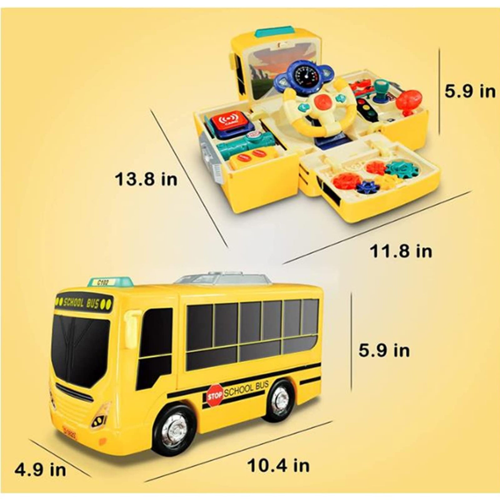 School Bus Toy with Sound and Light Simulation Steering Wheel Gear Toy Musical School Bus Toy for Toddler, Educational Bus Driving Toy Multifunction Preschool Gift Children Boy Girl Toy (Yellow)