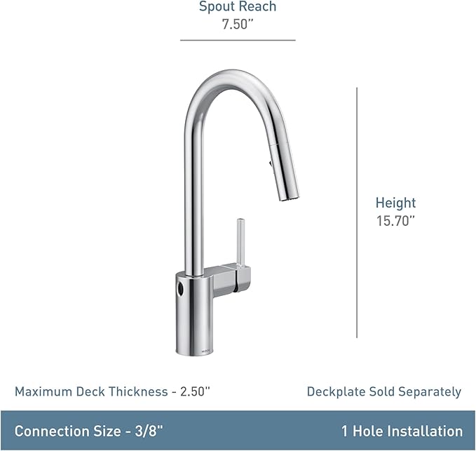 Moen Align Brushed Gold Motionsense Wave One-Sensor Touchless One-Handle High Arc Modern Pulldown Kitchen Faucet with Reflex Docking System, 7565EWBG