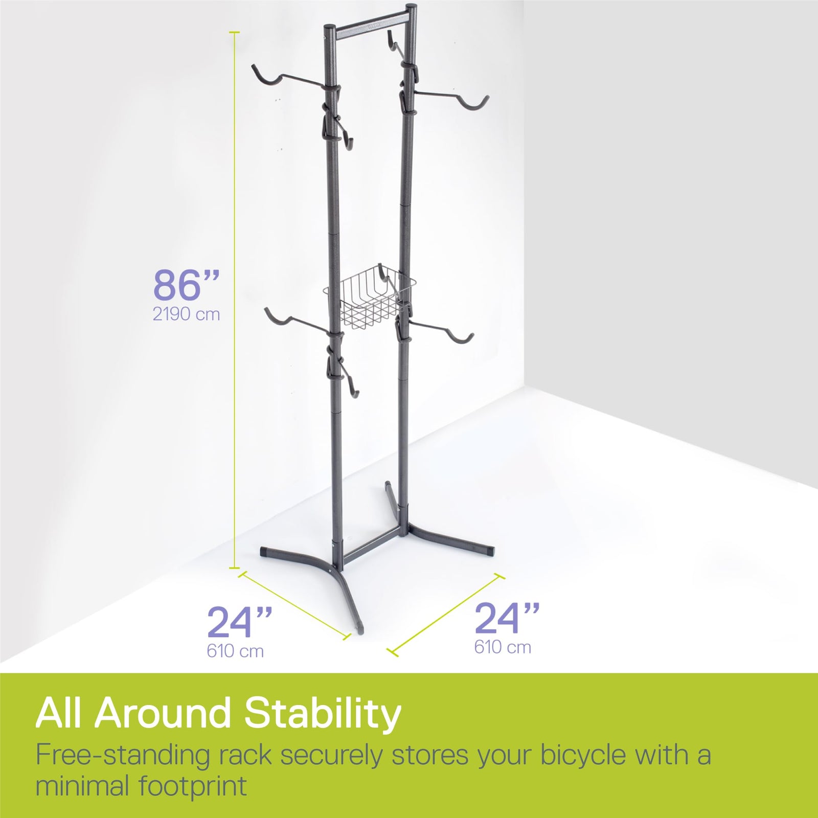 Bike Rack for Garage & Home by Delta Cycle - No Drilling Required - Fully Adjustable Gravity Storage Rack for Any Style Bicycle - Freestanding Vertical Rack