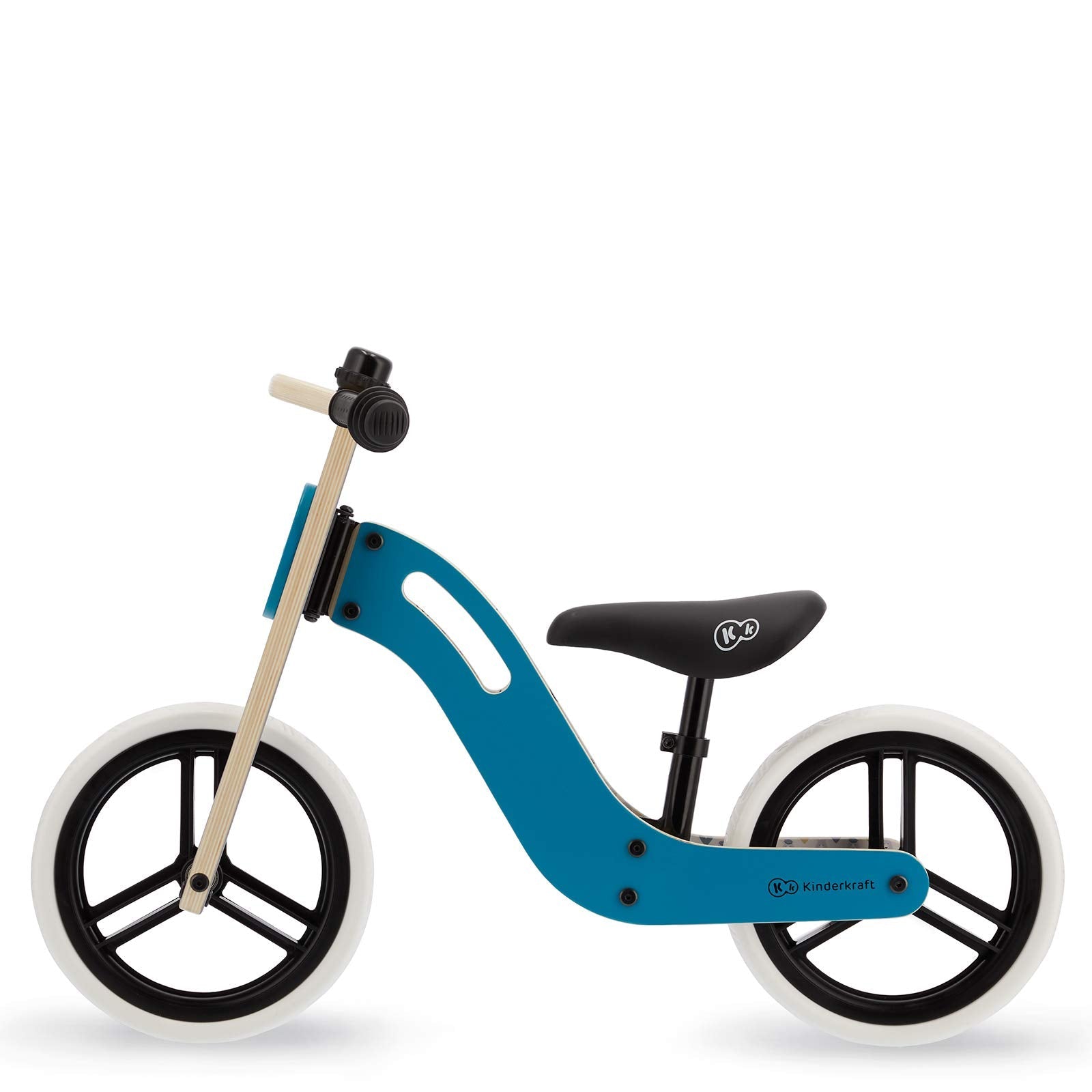 Wooden Balance Bike Uniq, Lightweight Bicycle, Easy Transport, 12 Inches Wheels, With Ajustable Saddle, Accessories, Bell, 2 Handles, For Toddlers, From 2 To 5 Years, To 35 Kg, Turquoise 83 x 54 x 40cm