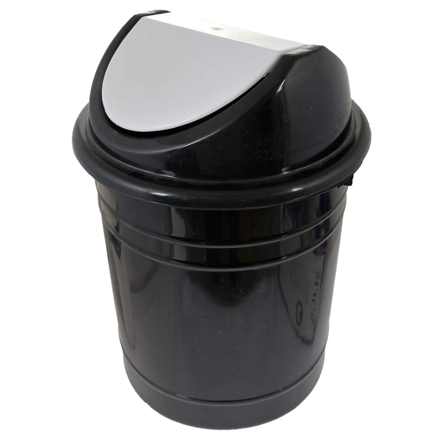 Kuber Industries Plastic Medium Size Swing Dustbin/Swing Garbage Bin/Waste Bin, 10 Liters (Black & White)-KUBMART10215, pack of 1