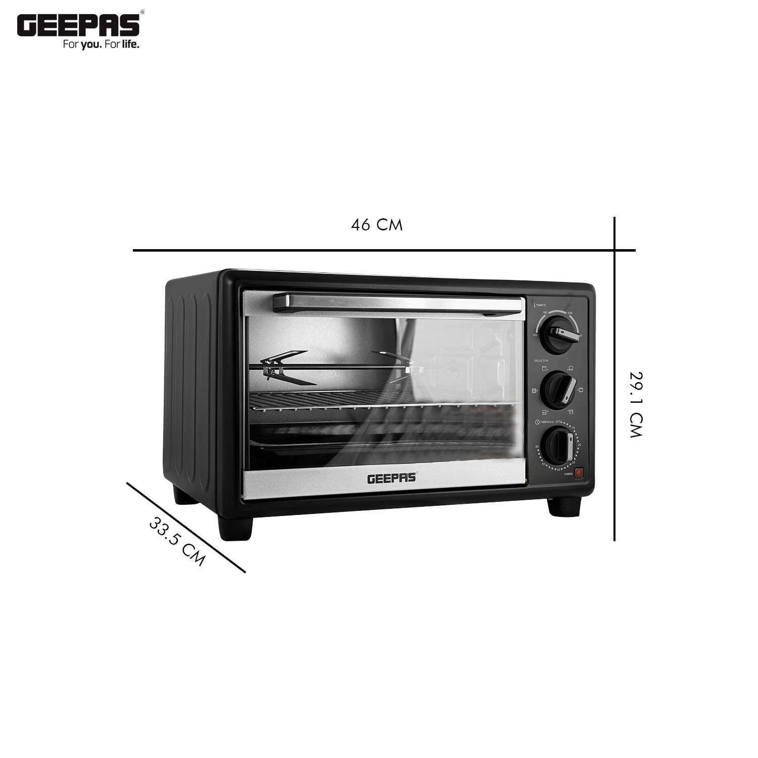 Geepas GO4464 25L Electric Oven With Rotisserie- 1600W power, 6 Stages Heating Selector