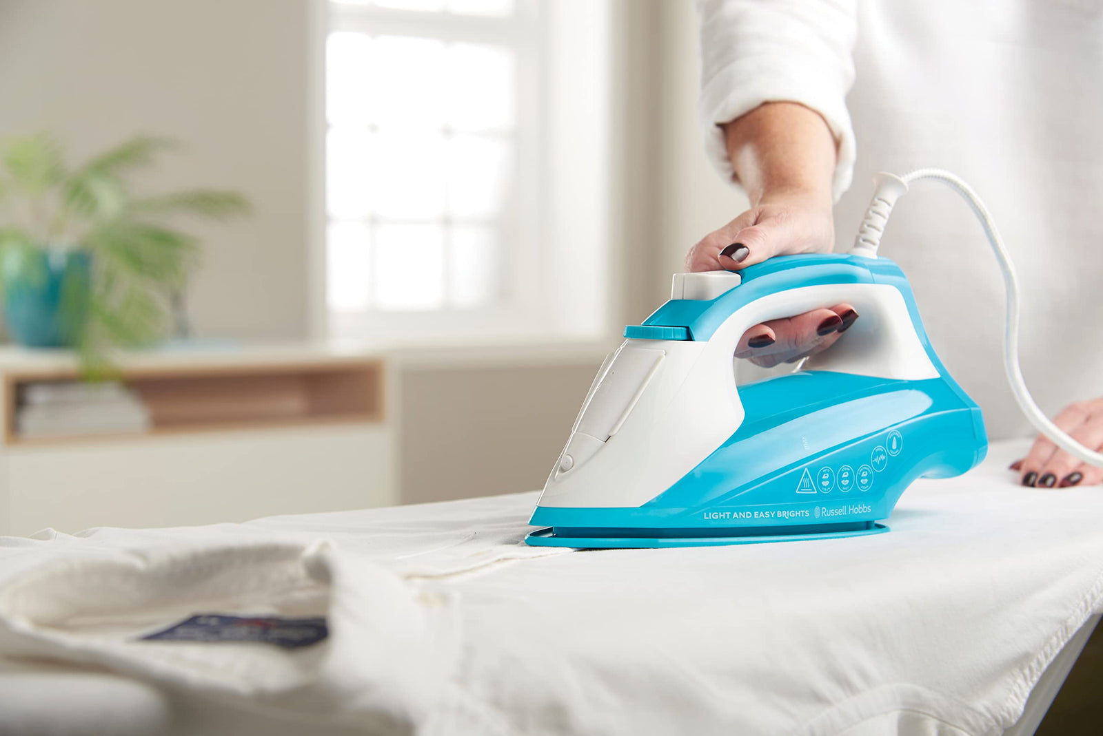 Russell Hobbs Light and Easy Brights Steam Iron - Colourful Design with 2x More Durable Soleplate, 115 Gram Steam Shot, and 35 Gram Continuous Steam - 26482 (Aqua), 1-Year Warranty