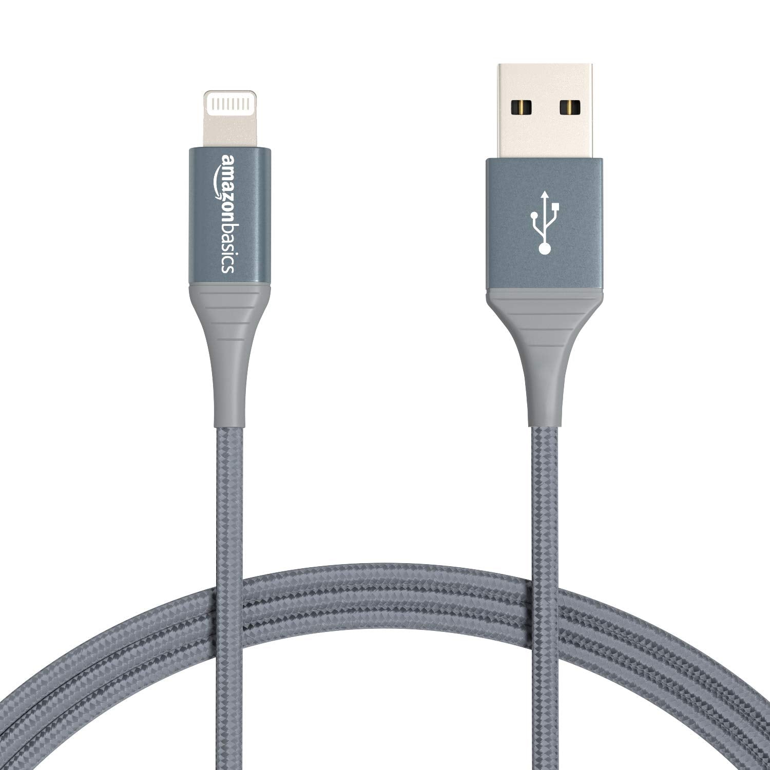 Amazon Basics iPhone Charger Cable, Nylon USB-A to Lightning, MFi Certified, for Apple iPhone, iPad, 10,000 Bend Lifespan - Dark Gray, 6 Foot (2M), 2-Pack