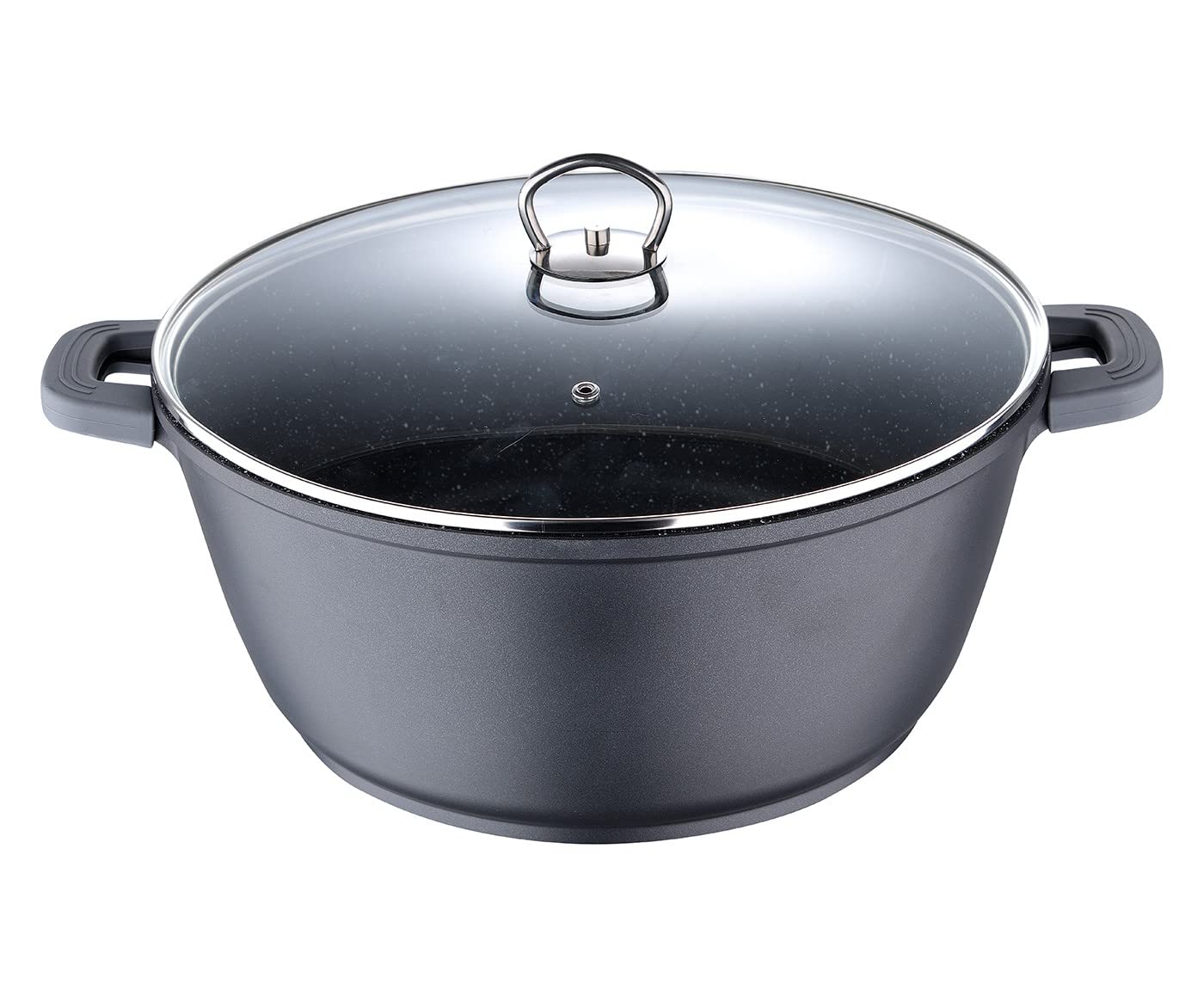 BERGNER CLASSIC NOVUM CASSEROLE WITH LID 36X16CM, ALUMINUM, INDUCTION BOTTOM, MARBLE+ NON STICK COATING, Black