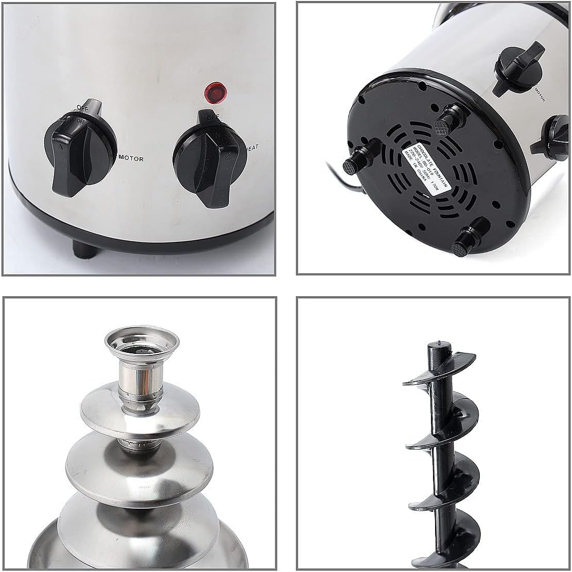 ECVV Stainless Steel 4 Tiers Chocolate Fountain Machine 1.8Kg Capacity Chocolate Fondue Waterfall Melting Tower, Adjustable Temperature,