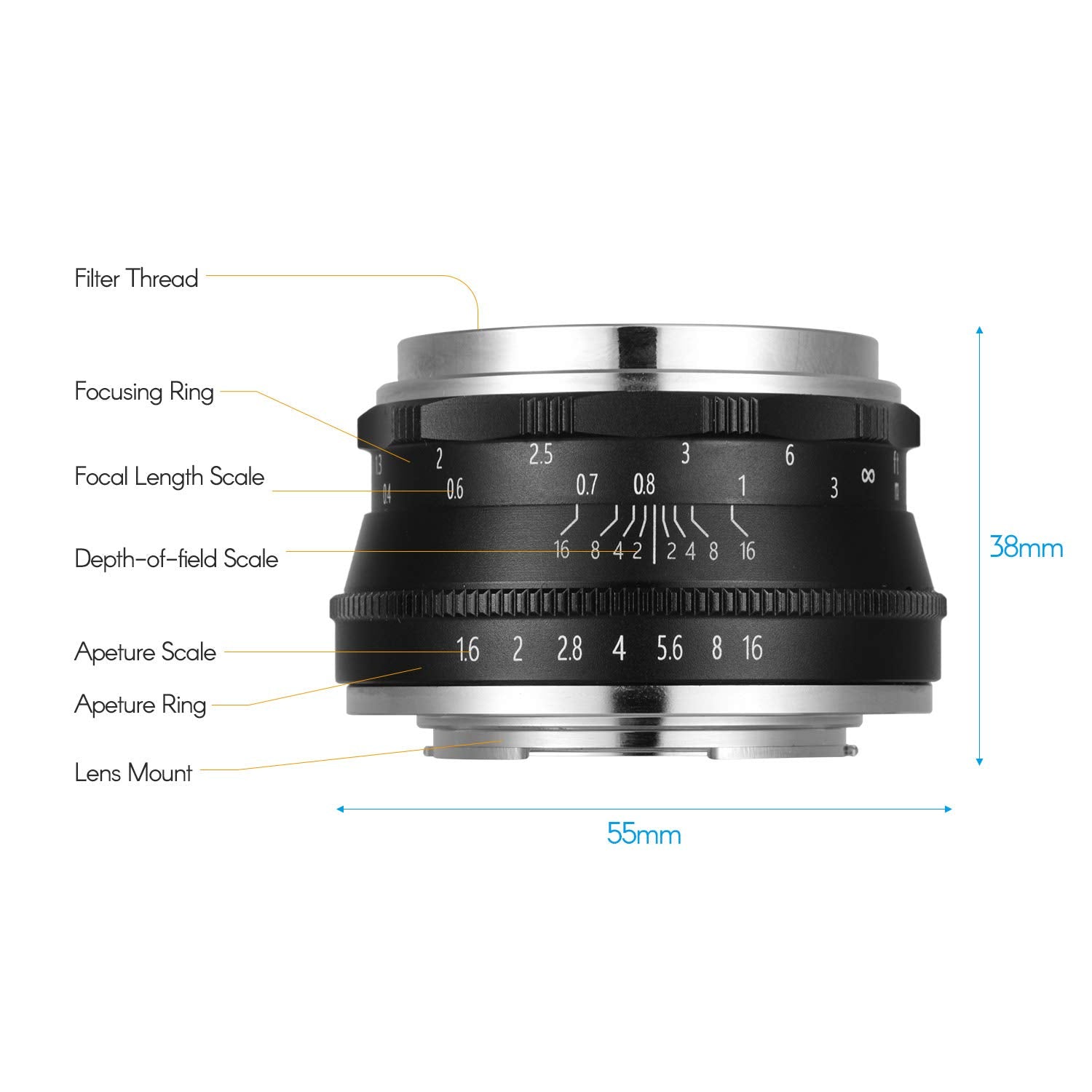 Andoer 35mm F1.6 Manual Focus Lens Large Aperture Compatible with Canon M1/ M2/ M3/ M5/ M6/ M10/ M100/ M50 EOS M-Mount