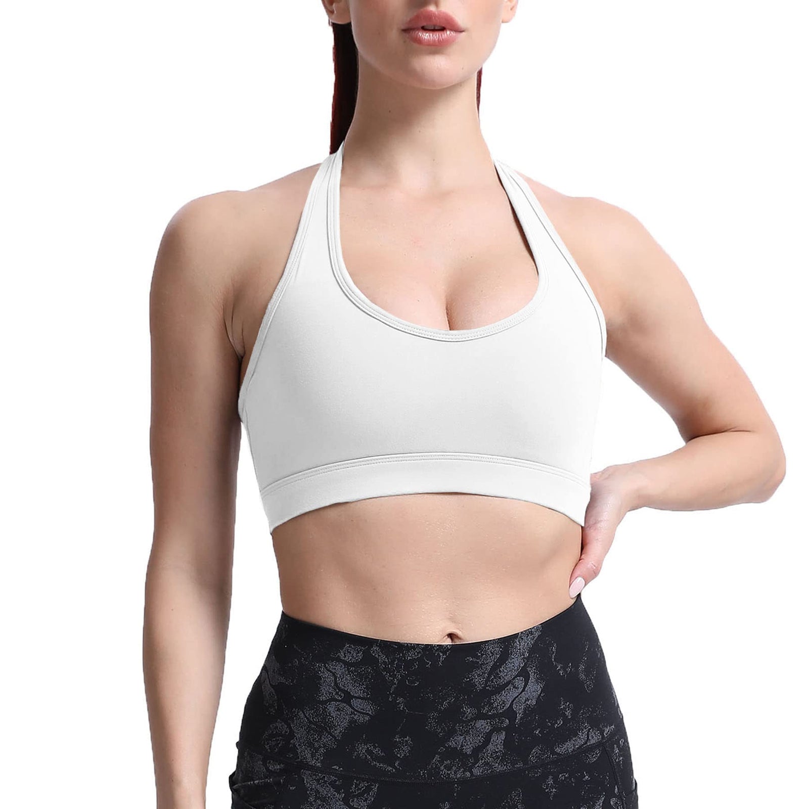 Aoxjox Women's Workout Sports Bras Fitness Backless Padded Halter Bra Yoga Crop Tank Top