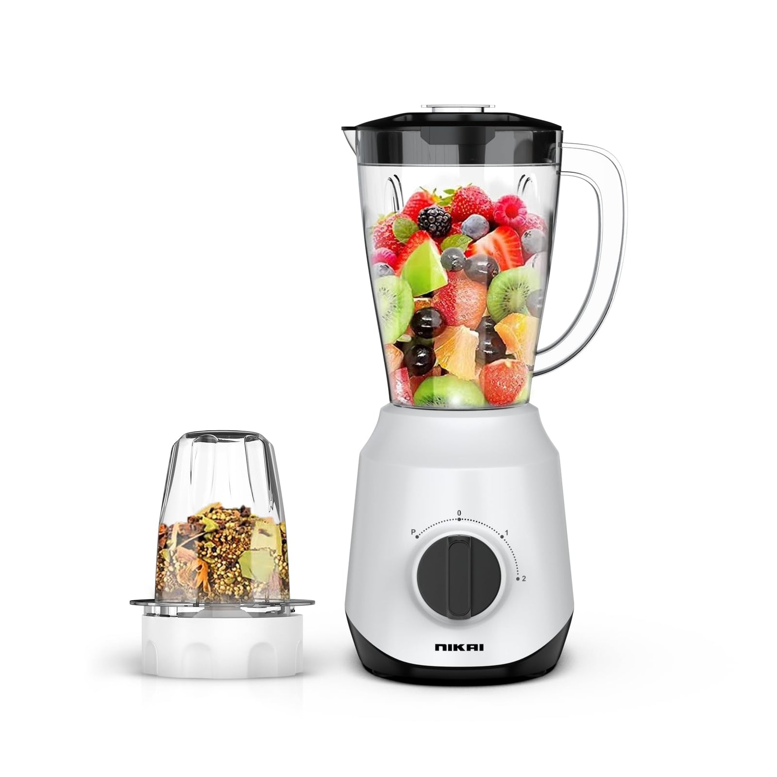 Nikai 450W 2-in-1 Blender 1.5 L Unbreakable PC Jar, 3 Speeds, Stainless Blades, Easy To Clean Detachable Parts, Perfect for Blending and Grinding - NB2511AX