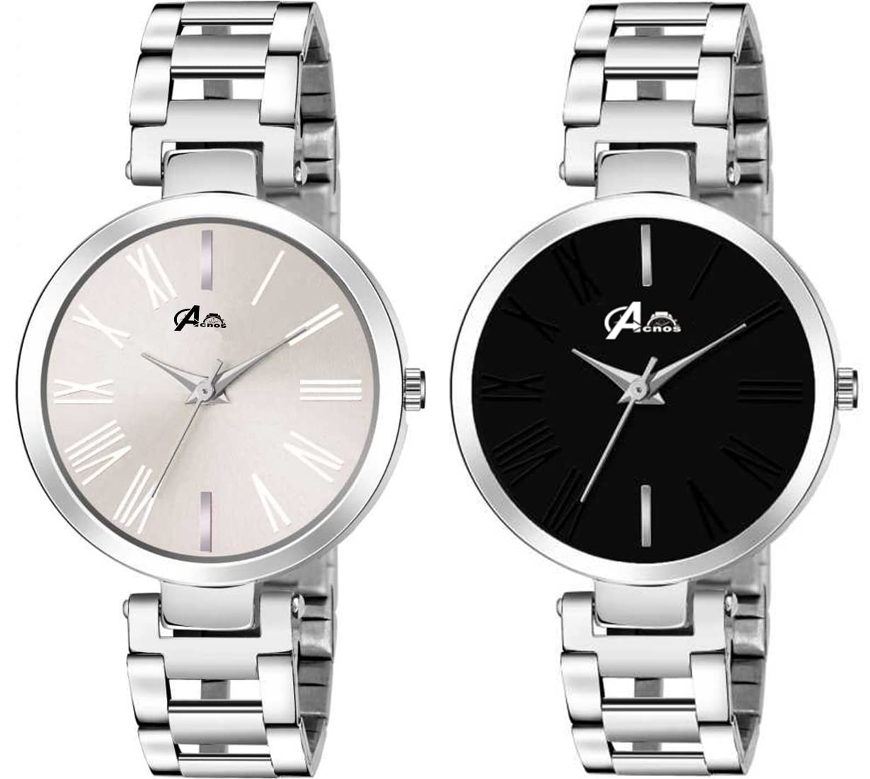 Acnos® Premium Steel Belt Analogue Multicolour Dial Women's Watch -Combo Pack of 2