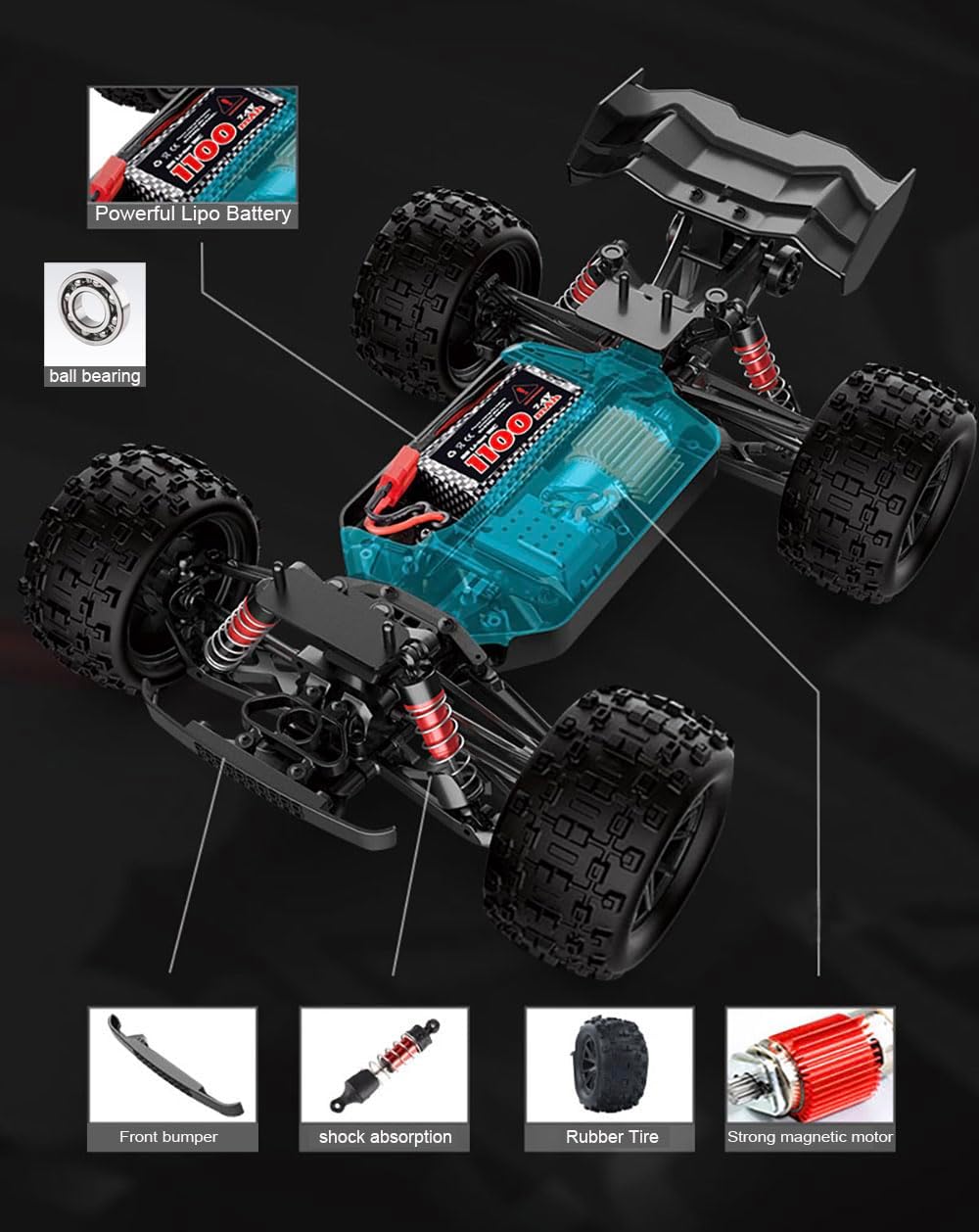 Mytoys Fast Speed 50km/h 1/16 Full Proportional Remote Control Off-Road Car - 4 Wheel Drive RC Truck RTR (Purple)