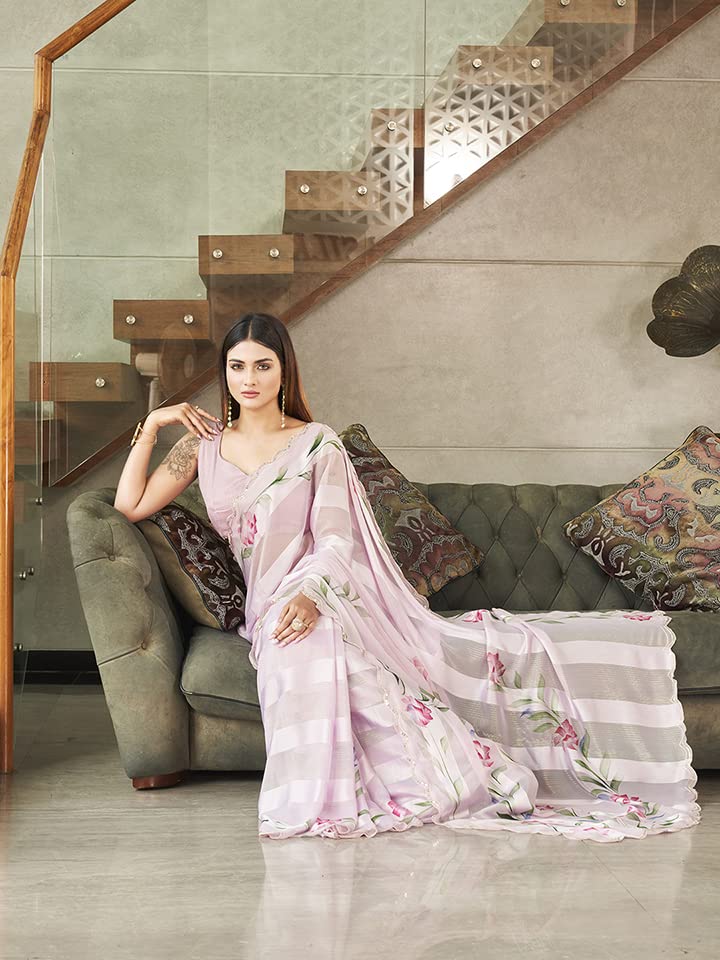 Womanista Women's Satin Hand Print Saree (TI3310_Baby Pink)