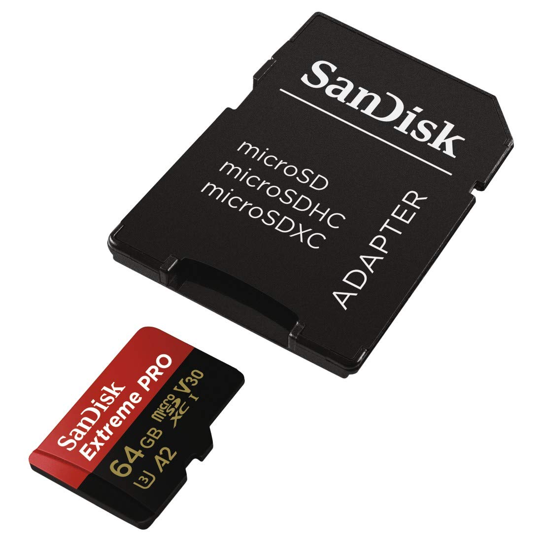 Sandisk Extreme Pro 64 GB Microsdxc Memory Card + Sd Adapter With A2 App Performance Up To 170 Mb/S, Class 10, U3, V30 (Sdsqxcy-064G-Gn6Ma)