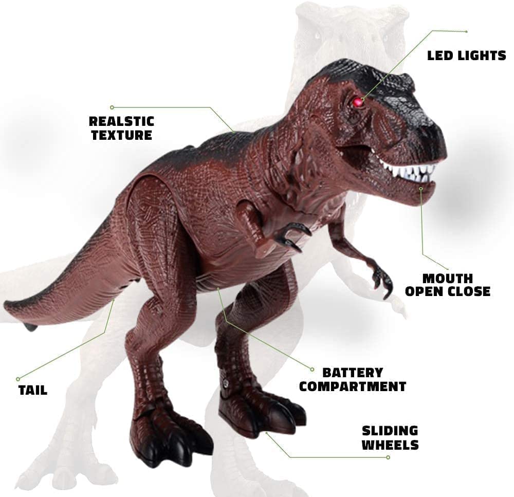 Fitto Remote Control Trex Dinosaur Toy with Rolling Legs, Glowing Eyes, Sounds and Light