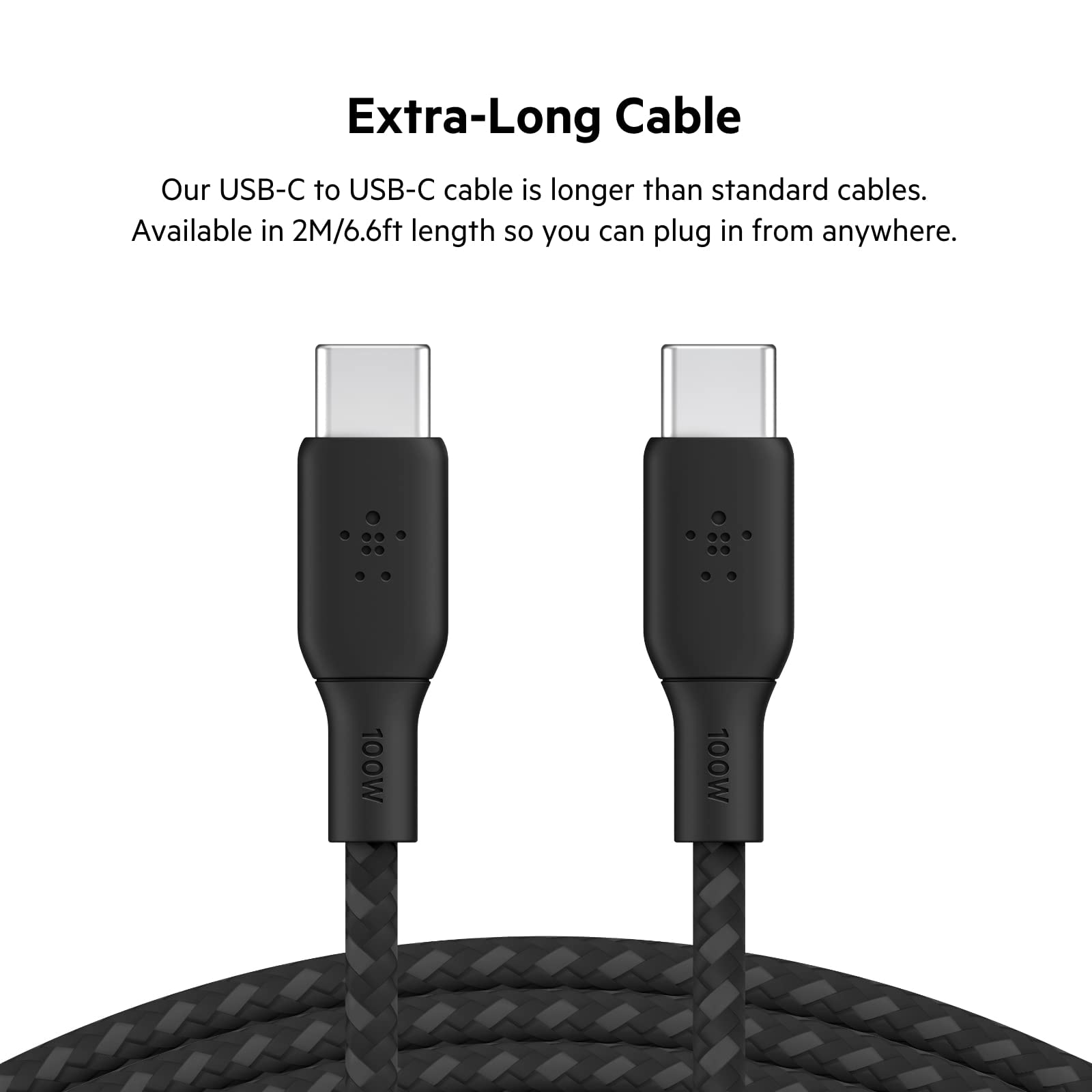 Belkin USB Type C to C Cable, 100W Power Delivery USB-IF Certified 2.0 USB C Charger Cable with Double Braided Nylon Exterior for iPhone 15, iPad, MacBook, Samsung Galaxy, Pixel and More -2 m, black