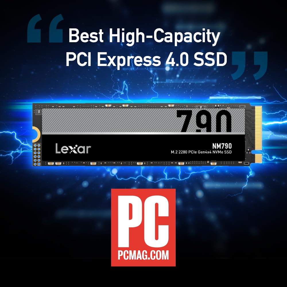 Lexar NM790 SSD 1TB PCIe Gen4 NVMe M.2 2280 Internal Solid State Drive, Up to 7400MB/s, Compatible with PS5, for Gamers and Creators (LNM790X001T-RNNNU)