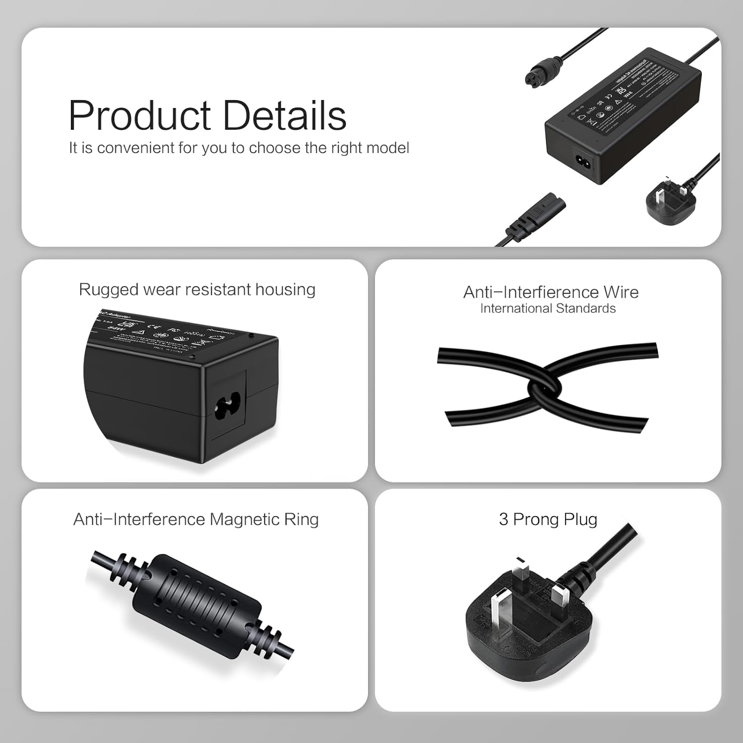 Muybienz 42V 2A Charger mini 3-Prong Connector for Electric Scooter,2 Wheel Self-Balancing hoverboard, Drifting Board, Unicycle, Electric Bike Power Adapter