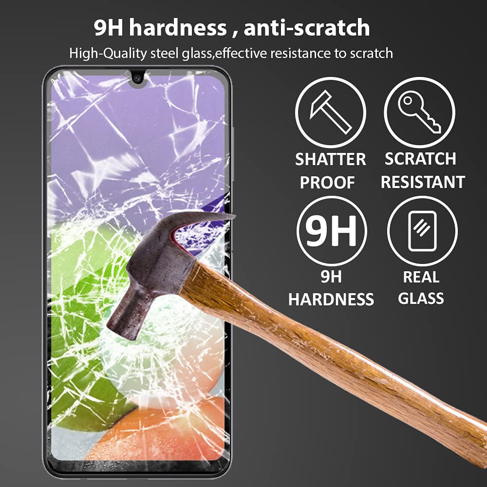 9D Al-HuTrushi Screen Protector compatible with Samsung Galaxy A22 Tempered Glass, Clear Transparent Film Case Friendly 9H Hardness Anti-Fingerprint Anti-Scratch No Bubble (Black-9D)