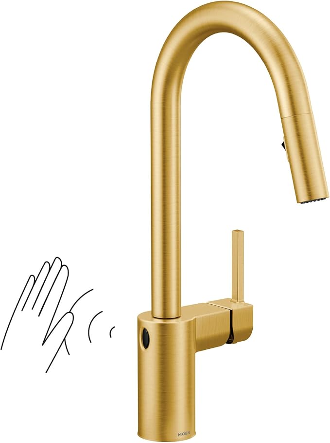 Moen Align Brushed Gold Motionsense Wave One-Sensor Touchless One-Handle High Arc Modern Pulldown Kitchen Faucet with Reflex Docking System, 7565EWBG