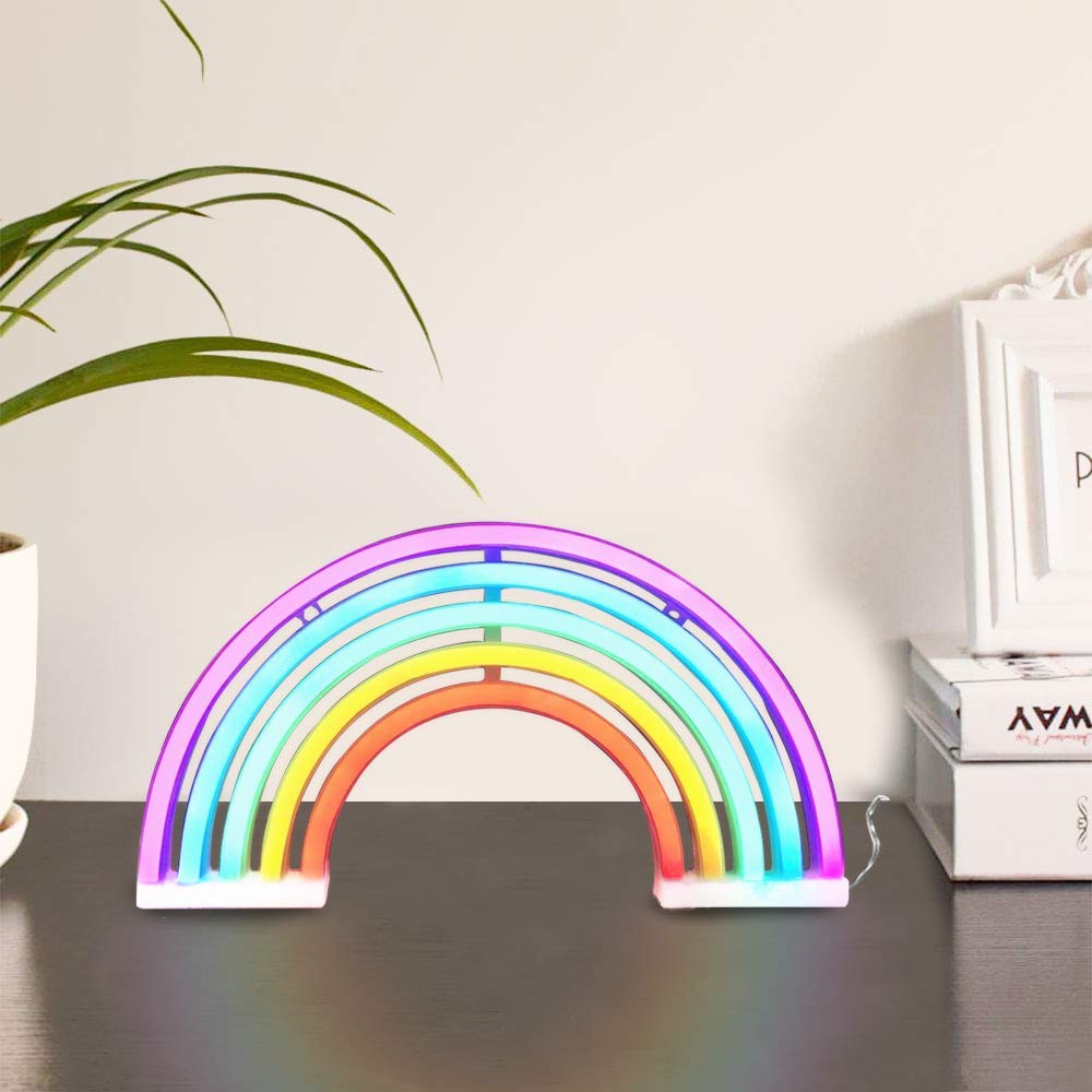 QiaoFei Rainbow Neon Light Signs,Rainbow Wall Decor for Girls Children Baby Room LED Lamp Rainbow Decor Kids Gifts,Battery or USB Operated Table LED Night Lights