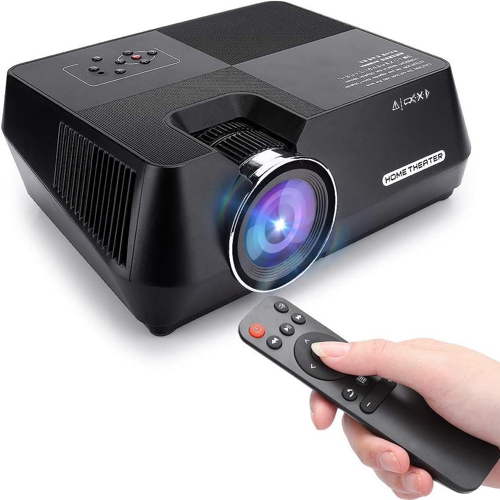 480p LCD Mini Portable Projector Home Cinema Theater Media Player, 480p Lcdmini Prtable Projector with 1080p Hd Remote Control, Diffuse Imaging Video Projector for Healthier Viewing(Black)