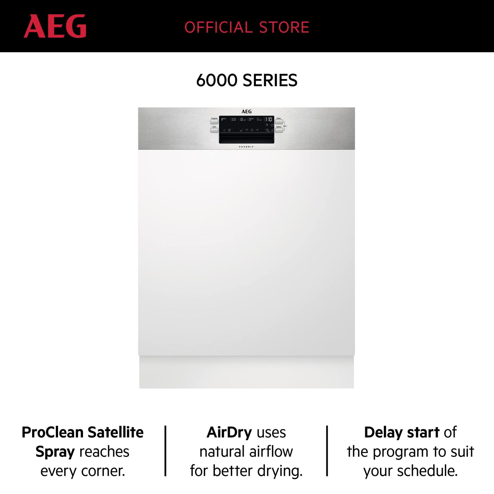 AEG - Dishwasher Build-In - Semi Integrated, 13PS, 5 programs + 4 temperatures, EDW1850, 50/60Hz - FEE53670ZM - Made in Poland - 1 Year Warranty.