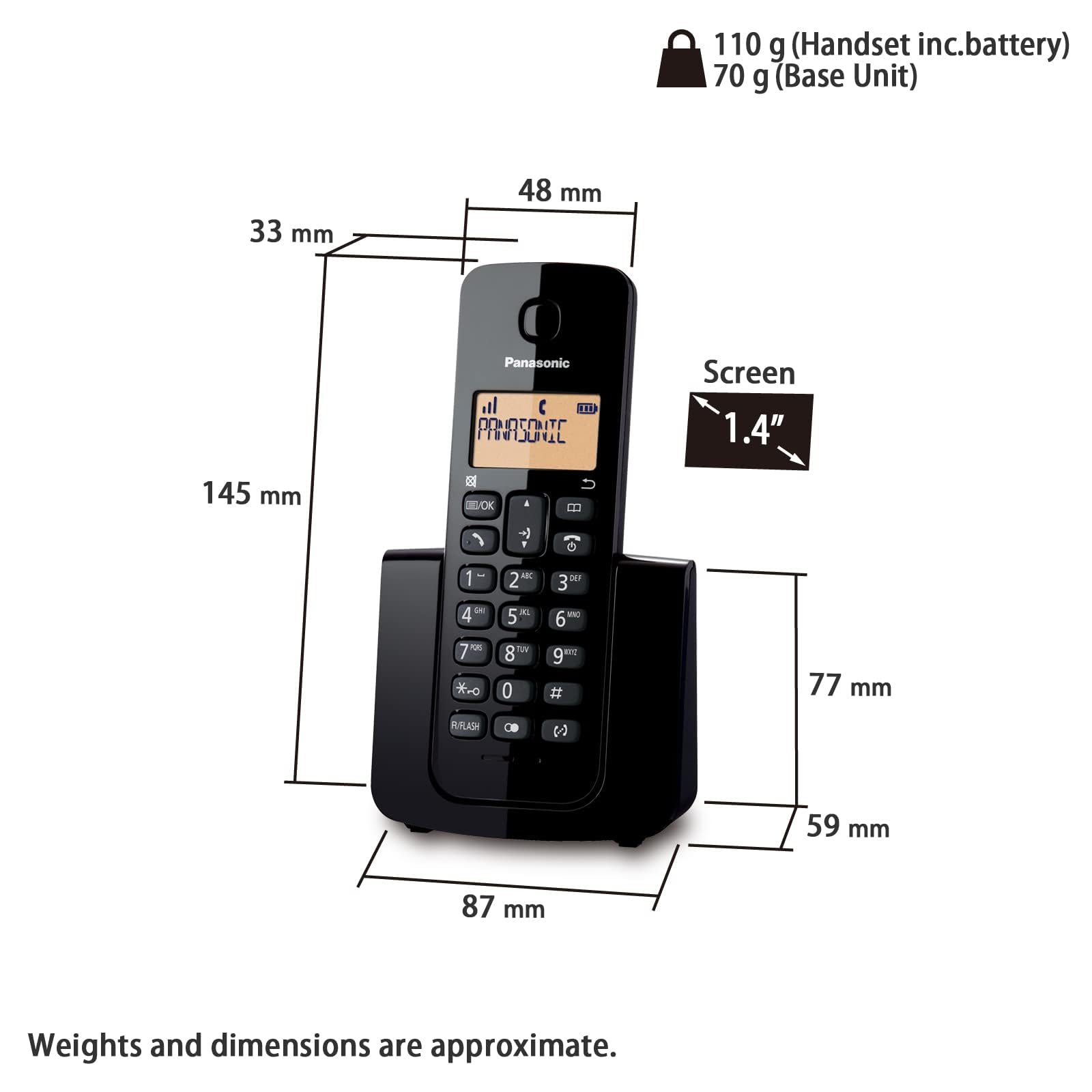 Panasonic Digital Cordless Phone with Caller ID Single Handset, UAE Certified, Black, KX TGB110UE1