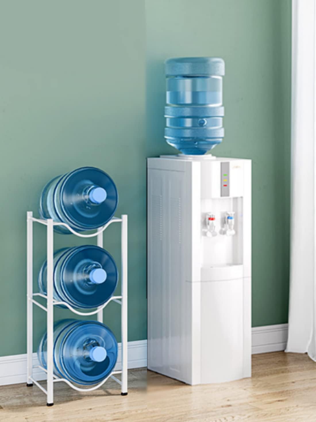 SKY-TOUCH 3 Tier Water Jug Rack, 5 Gallon Water Bottle Holder Heavy Duty Water Bottle Stand Storage for Kitchen Home and Office Easy To Assemble White