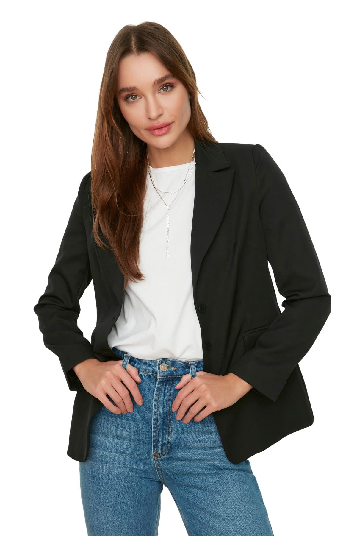 Trendyol Women's Black Button Blazer Jacket Trendyol Black Button Blazer Jacket, Black